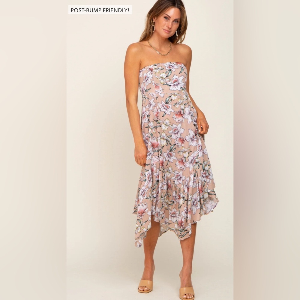 Pinkblush strapless floral handkerchief hem midi nwot - Picture 4 of 5